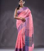 Pink Handwoven Banarasi Silk Saree With Zari Woven Designs