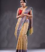 Beige Handwoven Banarasi Silk Saree With Zari Woven Designs