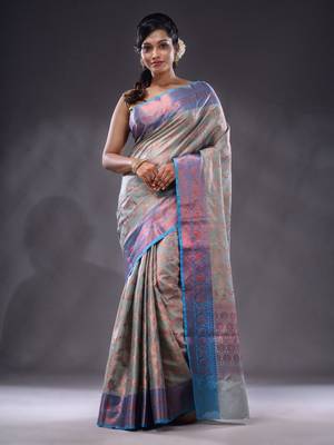 Grey Handwoven Banarasi Silk Saree With Zari Woven Designs 1