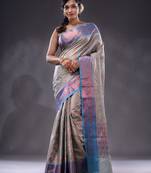 Grey Handwoven Banarasi Silk Saree With Zari Woven Designs