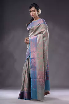 Grey Handwoven Banarasi Silk Saree With Zari Woven Designs