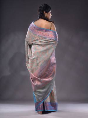 Grey Handwoven Banarasi Silk Saree With Zari Woven Designs 4