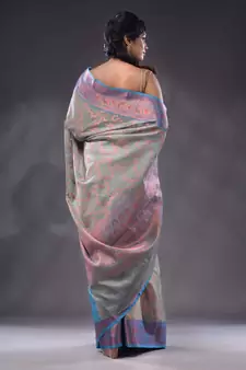 Grey Handwoven Banarasi Silk Saree With Zari Woven Designs