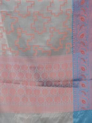 Grey Handwoven Banarasi Silk Saree With Zari Woven Designs 5