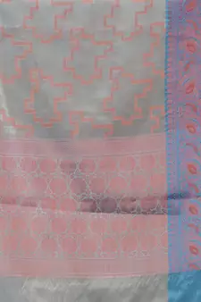 Grey Handwoven Banarasi Silk Saree With Zari Woven Designs