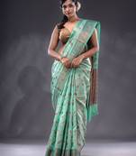 Mint Green Handwoven Banarasi Silk Saree With Zari Woven Foliage Pattern