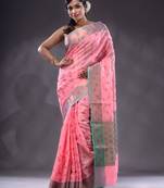 Pink Handwoven Banarasi Silk Saree With Zari Woven Foliage Pattern