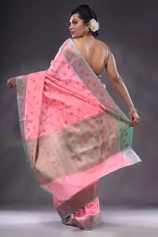 Pink Handwoven Banarasi Silk Saree With Zari Woven Foliage Pattern