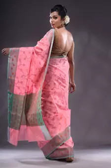Pink Handwoven Banarasi Silk Saree With Zari Woven Foliage Pattern