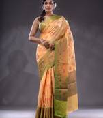 Yellow Handwoven Banarasi Silk Saree With Zari Woven Floral Pattern