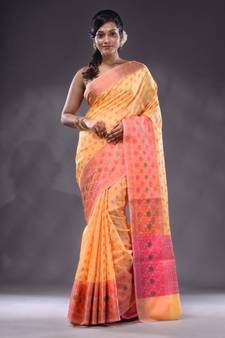 Yellow Handwoven Banarasi Silk Saree With Zari Woven Small Floral Motifs