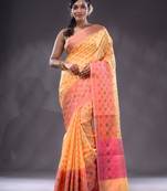 Yellow Handwoven Banarasi Silk Saree With Zari Woven Small Floral Motifs