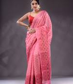Pink Handwoven Banarasi Silk Saree With Zari Woven Small Floral Motifs