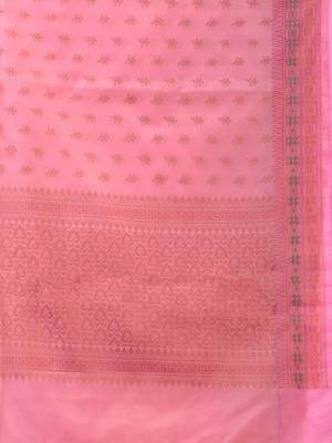 Pink Handwoven Banarasi Silk Saree With Zari Woven Small Floral Motifs 5