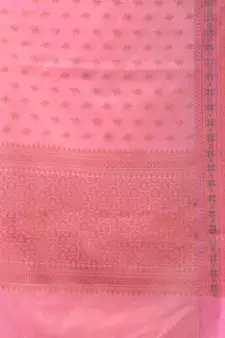 Pink Handwoven Banarasi Silk Saree With Zari Woven Small Floral Motifs