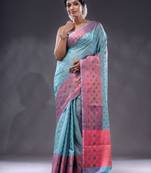 Sky Blue Handwoven Banarasi Silk Saree With Zari Woven Small Floral Motifs