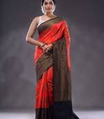 Red Dupion Silk Handwoven Saree With Zari Woven Floral And Texture Patterns