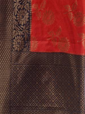 Red Dupion Silk Handwoven Saree With Zari Woven Floral And Texture Patterns 5