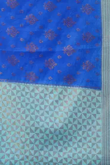 Blue Dupion Silk Handwoven Saree With Zari Woven Texture And Floral Patterns