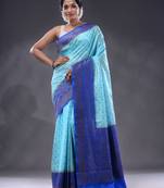 Sky Blue Dupion Silk Handwoven Saree With Zari Woven Texture And Nakshi Patterns