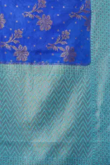 Blue Dupion Silk Handwoven Saree With Zari Woven Texture And Floral Patterns