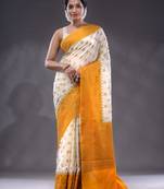 White Dupion Silk Handwoven Saree With Zari Woven Texture And Floral Patterns