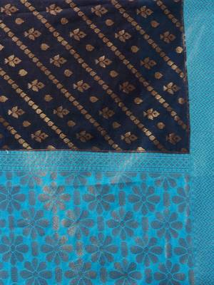 Black Dupion Silk Handwoven Saree With Zari Woven Texture And Ethnic Patterns 5