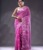 Violet Cotton Blend Handwoven Saree With Zari Woven Floral And Paisley
