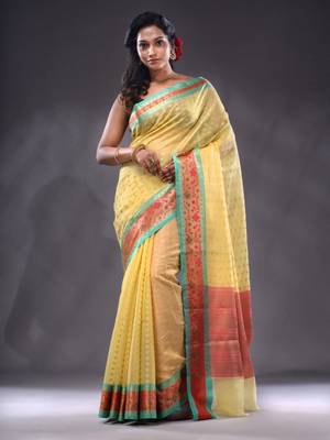Yellow Resham Kota Handwoven Saree With Zari Woven Ethnic And Nakshi Patterns 1