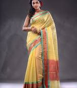 Yellow Resham Kota Handwoven Saree With Zari Woven Ethnic And Nakshi Patterns