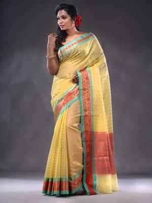 Yellow Resham Kota Handwoven Saree With Zari Woven Ethnic And Nakshi Patterns 2