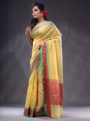 Yellow Resham Kota Handwoven Saree With Zari Woven Ethnic And Nakshi Patterns 3