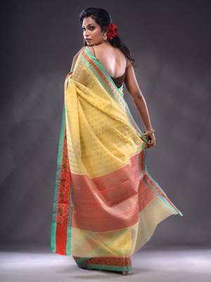 Yellow Resham Kota Handwoven Saree With Zari Woven Ethnic And Nakshi Patterns 4
