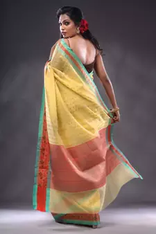Yellow Resham Kota Handwoven Saree With Zari Woven Ethnic And Nakshi Patterns