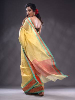 Yellow Resham Kota Handwoven Saree With Zari Woven Ethnic And Nakshi Patterns 5