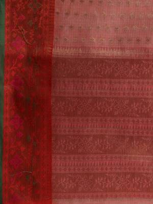 Peach Resham Kota Handwoven Saree With Zari Woven Ethnic And Nakshi Patterns 5