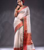 White Resham Kota Handwoven Saree With Zari Woven Ethnic And Nakshi Patterns