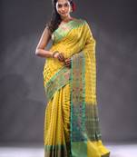 Yellow Cotton Blend Handwoven Saree With Zari Woven Texture And Nakshi Patterns