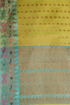 Yellow Cotton Blend Handwoven Saree With Zari Woven Texture And Nakshi Patterns