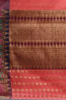 Red Cotton Blend Handwoven Saree With Zari Woven Ethnic Patterns