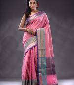 Pink Cotton Blend Handwoven Saree With Zari Woven Texture And Nakshi Patterns