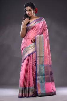 Pink Cotton Blend Handwoven Saree With Zari Woven Texture And Nakshi Patterns