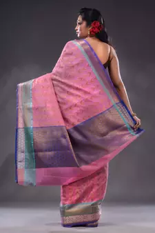 Pink Cotton Blend Handwoven Saree With Zari Woven Texture And Nakshi Patterns