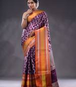 Purple Cotton Blend Handwoven Saree With Zari Woven Floral Patterns