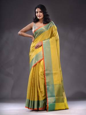 Yellow Katan Silk Handwoven Saree With Zari Woven Designs 1