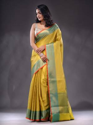 Yellow Katan Silk Handwoven Saree With Zari Woven Designs 2