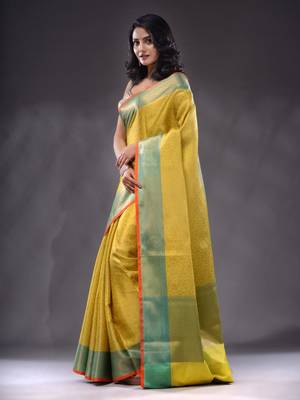 Yellow Katan Silk Handwoven Saree With Zari Woven Designs 3