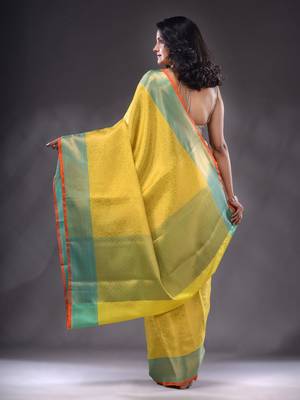 Yellow Katan Silk Handwoven Saree With Zari Woven Designs 4
