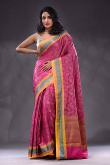 Magenta Katan Silk Handwoven Saree With Zari Woven Designs