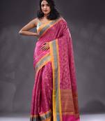 Magenta Katan Silk Handwoven Saree With Zari Woven Designs